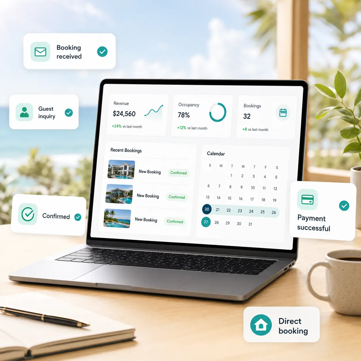 Manage direct bookings, calendar, and revenue